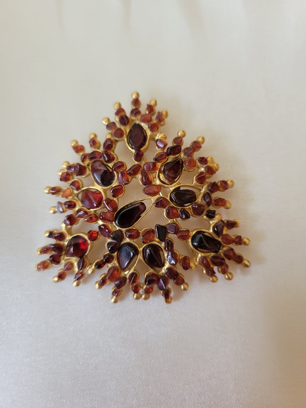 Vintage SWOBODA Garnet Floral Brooch